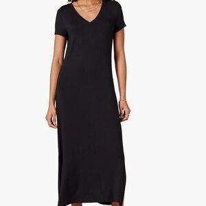 🇨🇦 Womens Jersey V-Neck Short Sleeve Black Maxi Length Dress